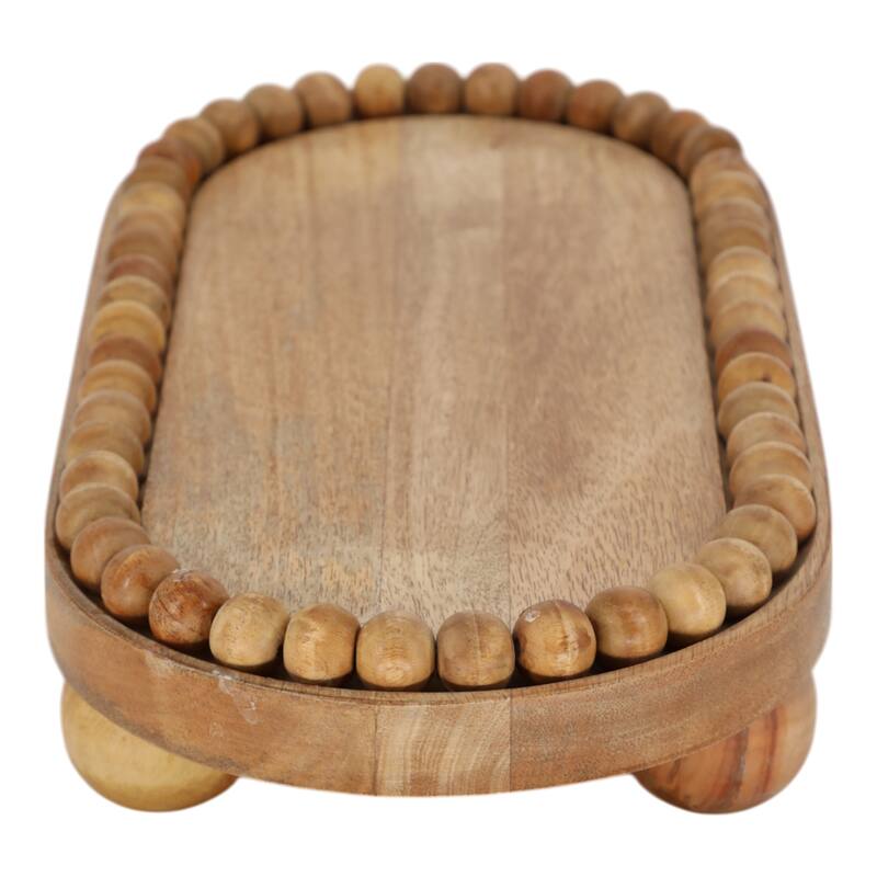 Decorative Mango Wood Beaded Oval Tray with Ball Feet - 16", Brown