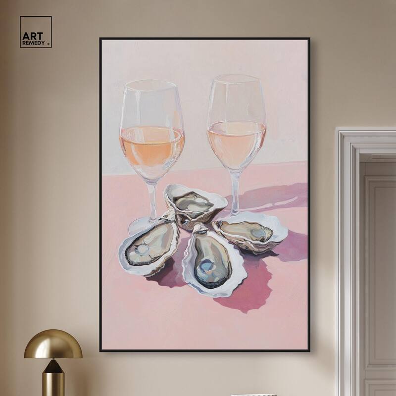 Oysters and Rose Wine Canvas by Art Remedy