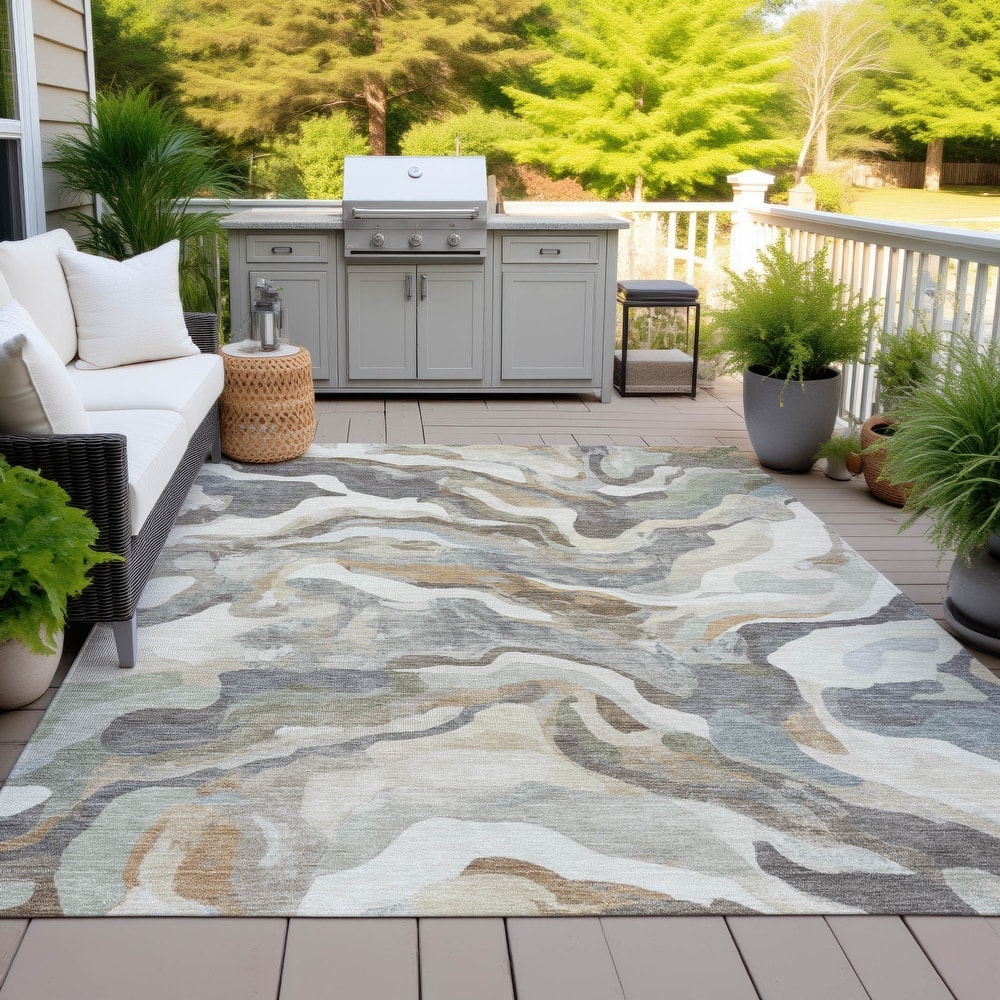 Machine Washable Indoor/Outdoor Modern Brushstrokes Chantille Rug