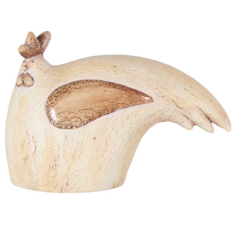 Cream Magnesium Oxide Sitting Rooster Decorative Garden Sculpture with Brown Accents