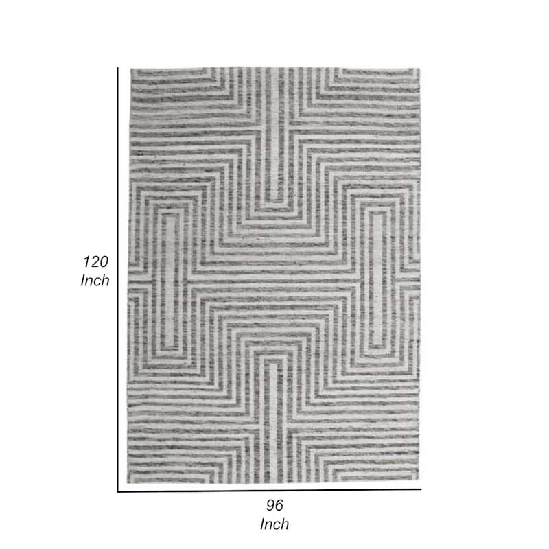 Seni 8 x 10 Large Area Rug, Geometric Pattern Machine Woven, Black Ivory - 8 x 10
