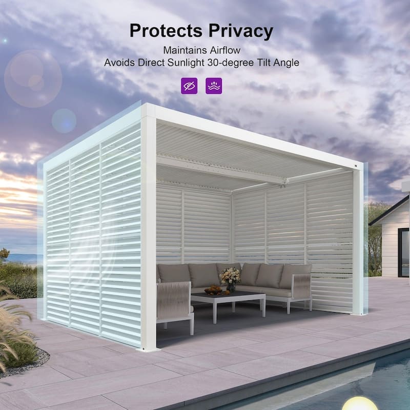 PURPLE LEAF White Louvered Pergola Accessories Roller Blinds, Strip Light and Shutter Wall(Pergola Not Included)