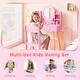 preview thumbnail 9 of 7, Pink Kids Round Lighted Mirror Vanity Set with 4 Open Shelves and 2 Drawers - 27.5" x 13.5" x 41.5"