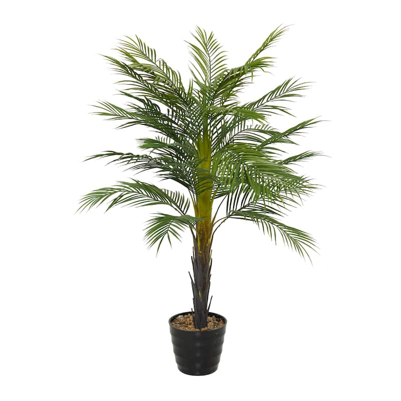 Green Faux Foliage Areca Palm Artificial Tree with Realistic Leaves and Black Melamine Pot - 32 x 32 x 43