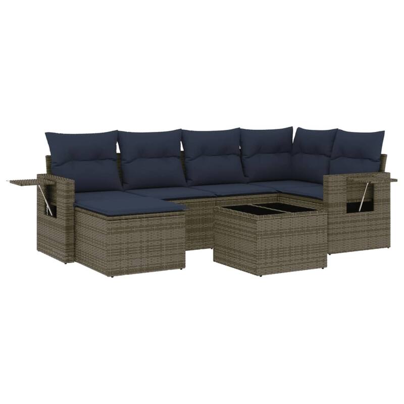 vidaXL Patio Sofa Set with Cushions Outdoor Conversation Furniture Poly Rattan - 24.4 x 24.4 x 27.2