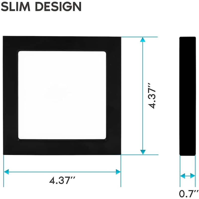 Luxrite 4" Square LED Flush Mount 10W 3 Color Selectable 600 Lumens Dimmable Damp Rated Black Trim 2 Pack