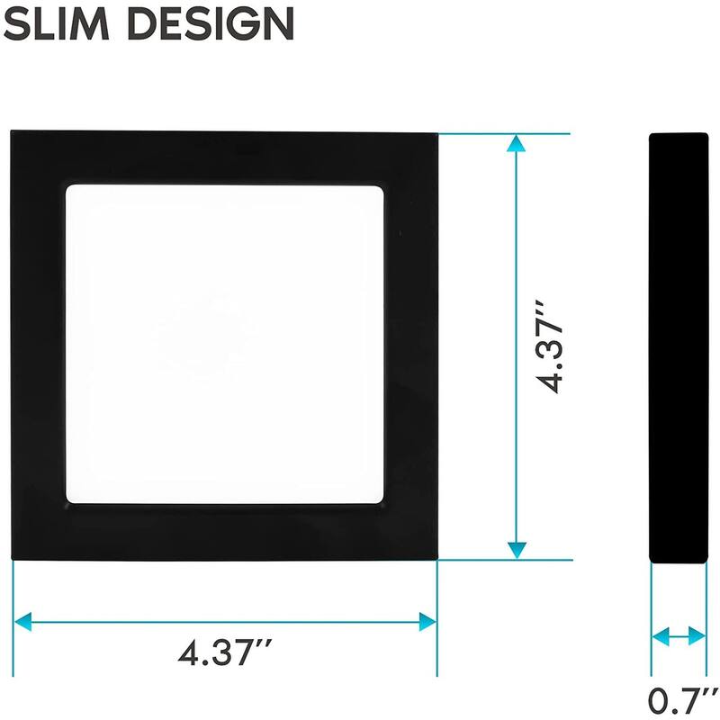 Luxrite 4" Square LED Flush Mount 10W 3 Color Selectable 600 Lumens Dimmable Damp Rated Black Trim
