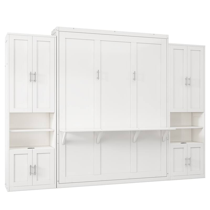 White Murphy Bed Desk Combo Chest Convertible Cabinet Bed Wall Bed Folding Space Saving Cube Bed Platform Low Profile Bed
