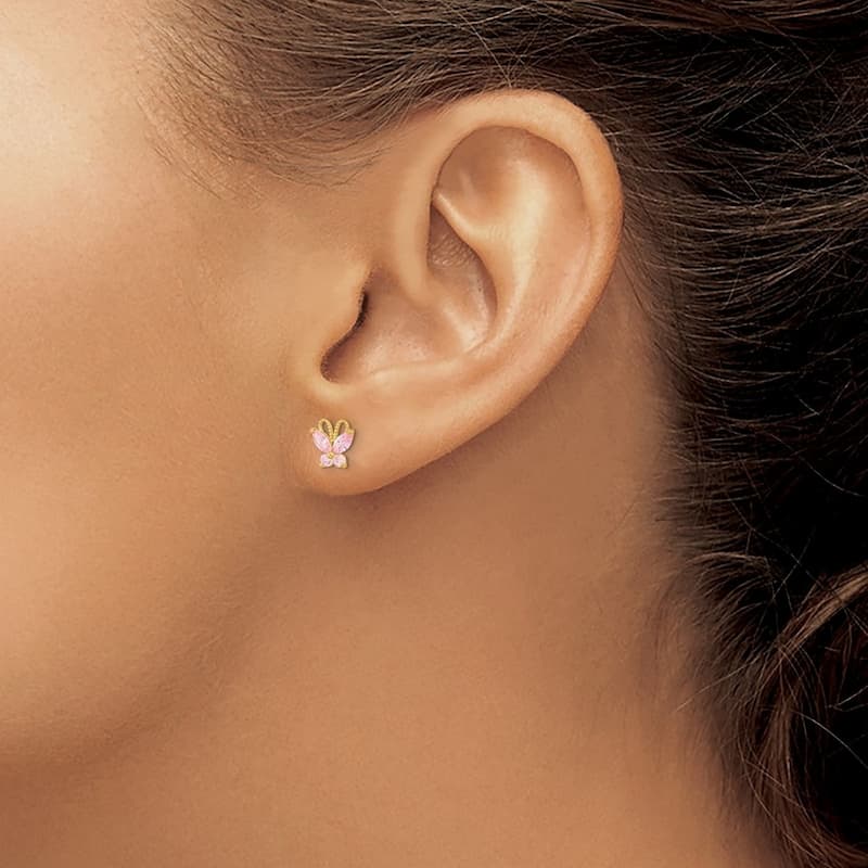 Curata 6.3mm 14k Madi K Kids Pink Cubic Zirconia Butterfly Post Earings