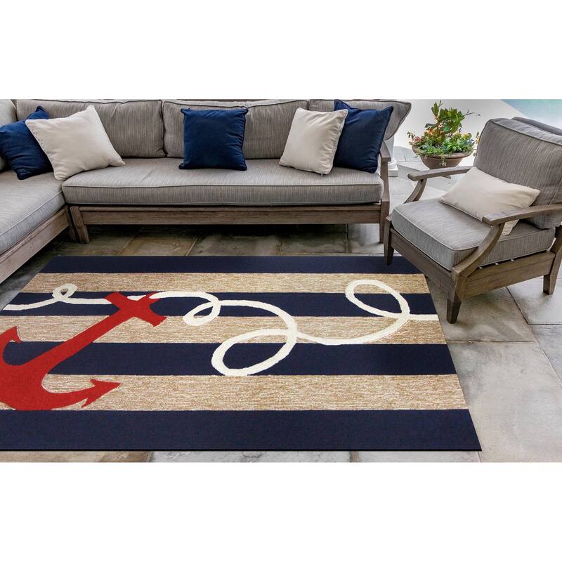 Liora Manne Frontporch Anchor Indoor/Outdoor Rug Navy 5'X7'6"