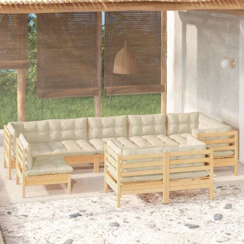 vidaXL Solid Pinewood Patio Lounge Set 9 Piece with Cushions Multi Colors