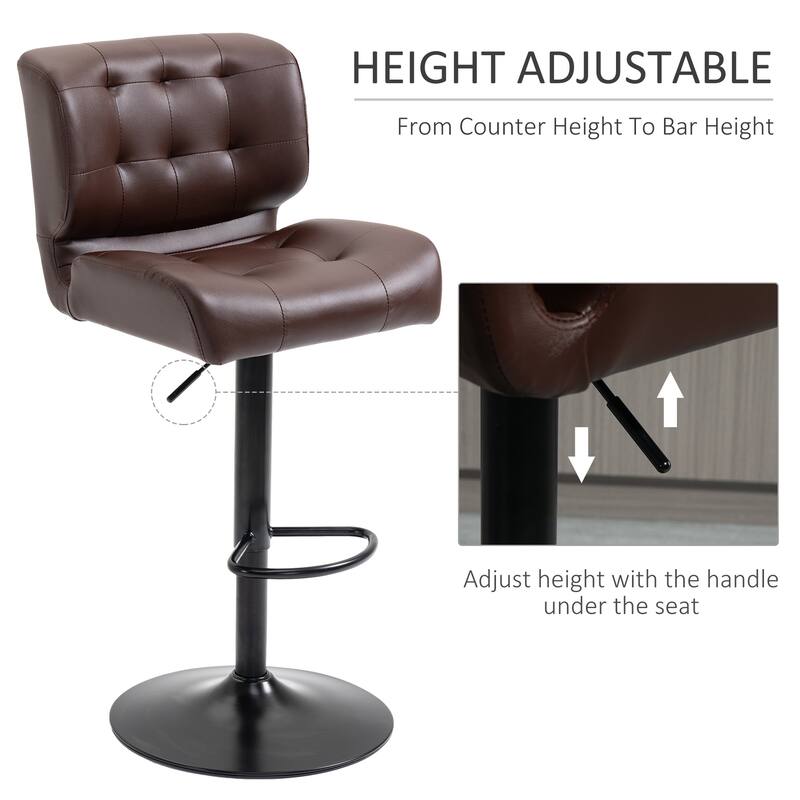 HOMCOM Set of 2 Bar Height Chairs with Adjustable Seat Height, Thick Padded Cushion and Metal Footrest for Home Bar