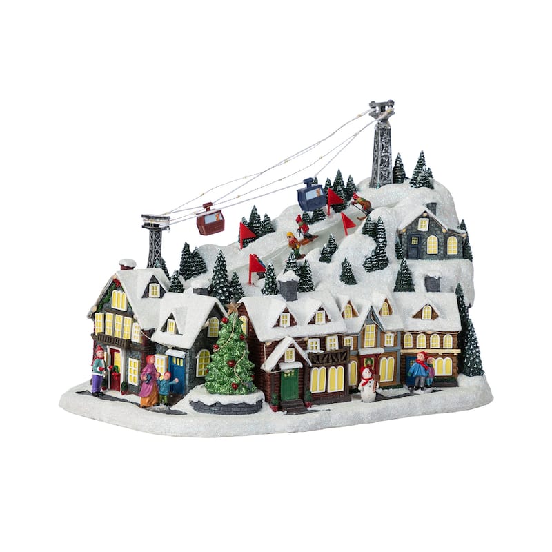 Glitzhome 16"H Christmas Oversized Resin Lighted Musical Skiing Table Village Decor
