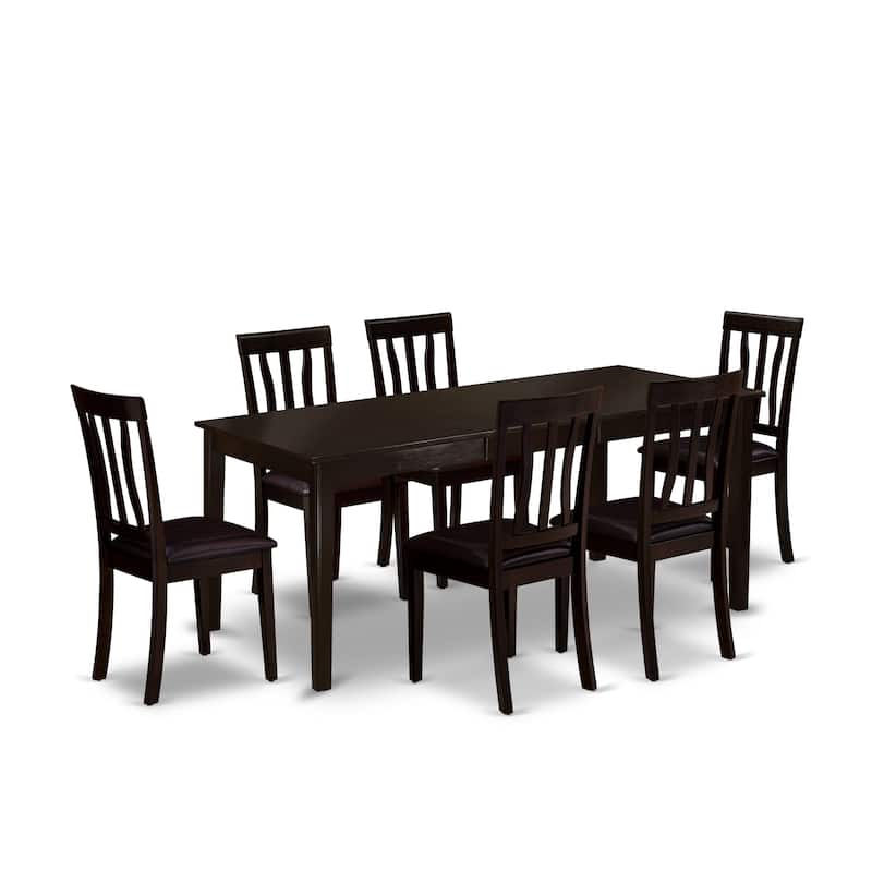 East West Furniture 7 Piece Kitchen Table Set- A Rectangle Dining Table and 6 Dining Room Chairs, Cappuccino (Seat Options)