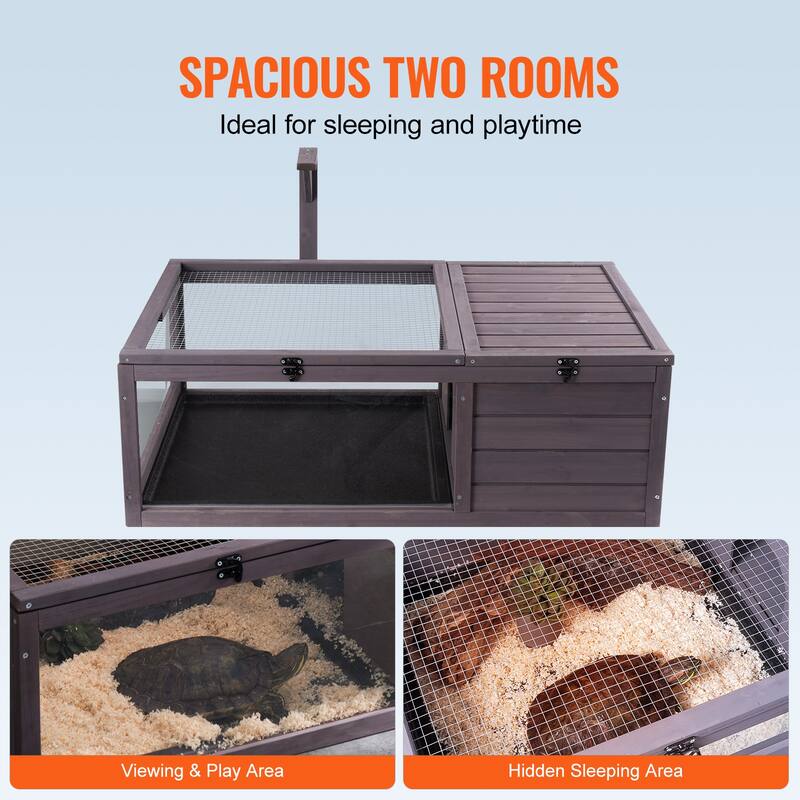 Tortoise House,Tortoise Habitat with Balcony & 2 Stories, Wooden Tortoise Enclosure Indoor & Outdoor
