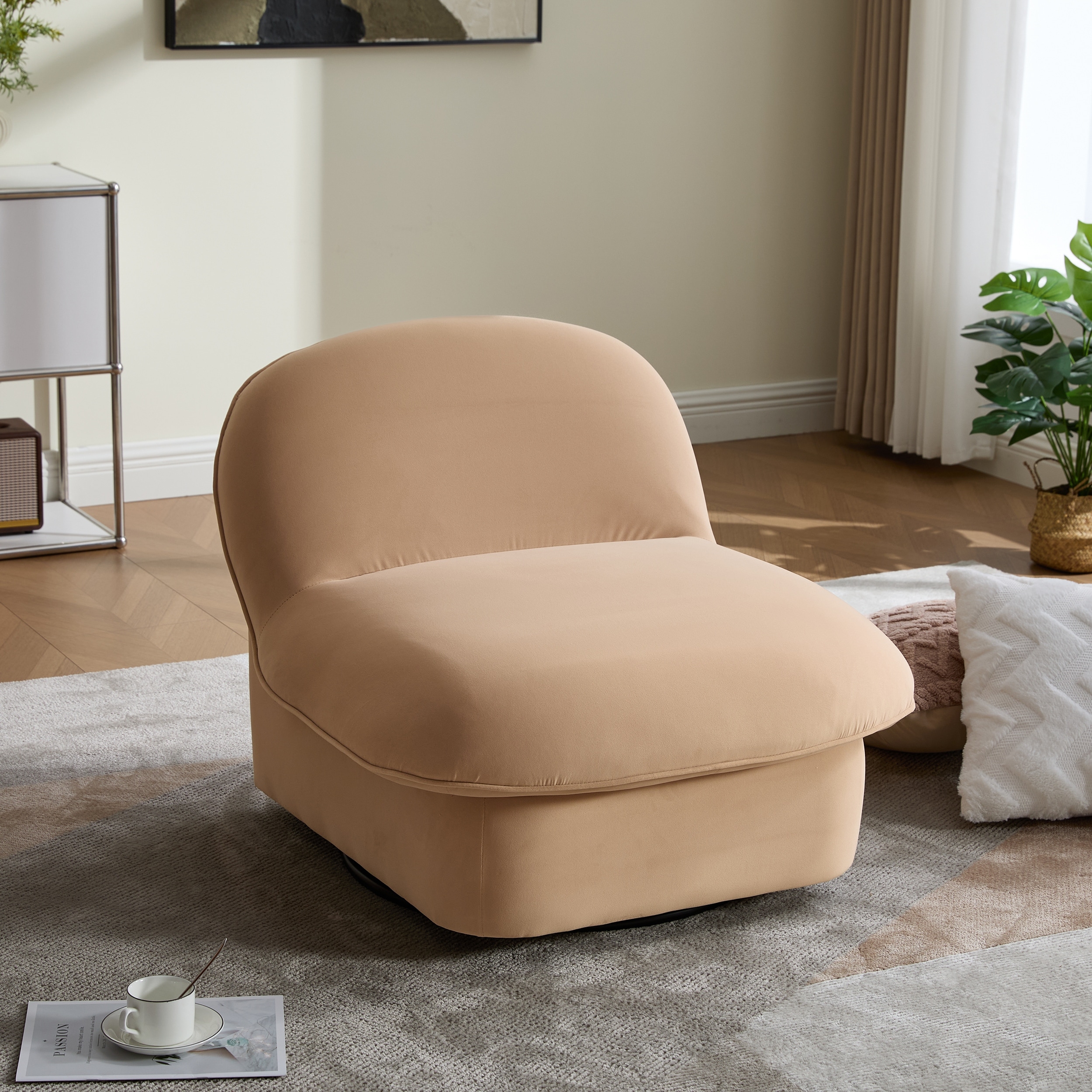 Pumpkin-Shaped Swivel Chair, 360-Degree Swivel Accent Chair for Living Room Bedroom Office