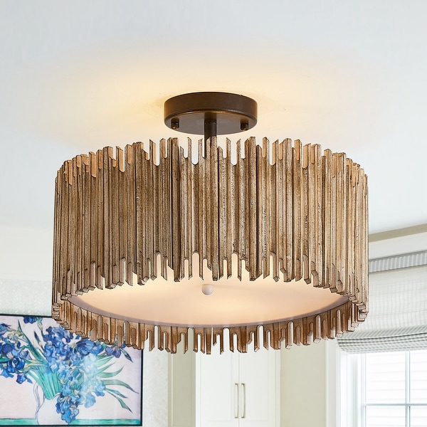 Distressed White 3 Light Wood Drum Semi Flush Mount Ceiling Light On Sale Bed Bath Beyond 37884642