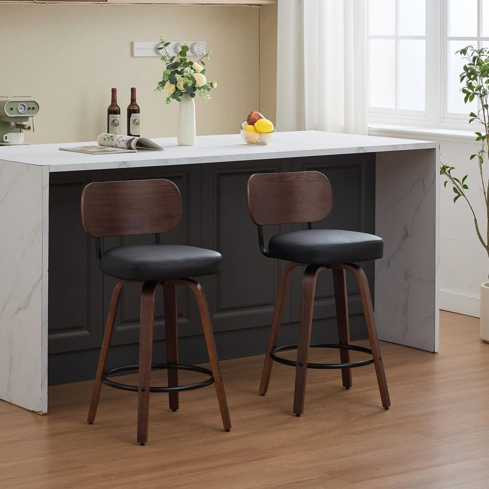 Swivel Bar Stools Set of 2, 26" Upholstered Faux Leather Counter Height Barstools