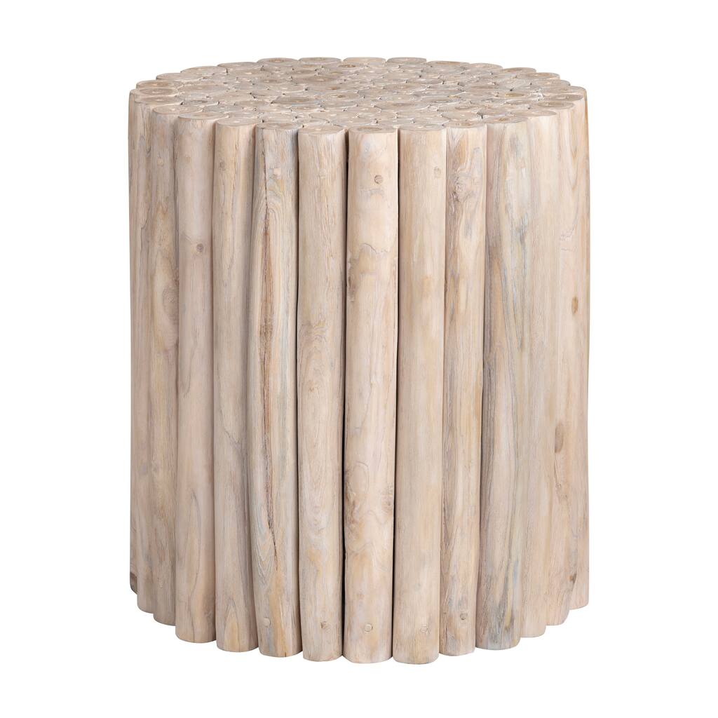 Round Teak Wood Natural Grain Accent Table