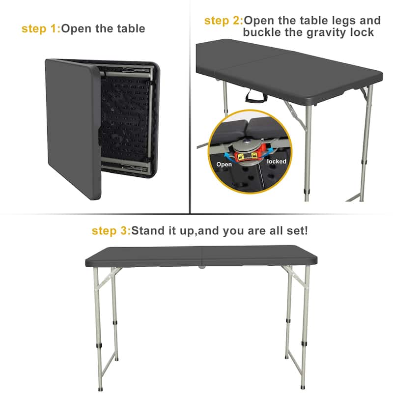 SUGIFT 4 Foot Folding Table Black Indoor Outdoor Folding Card Table