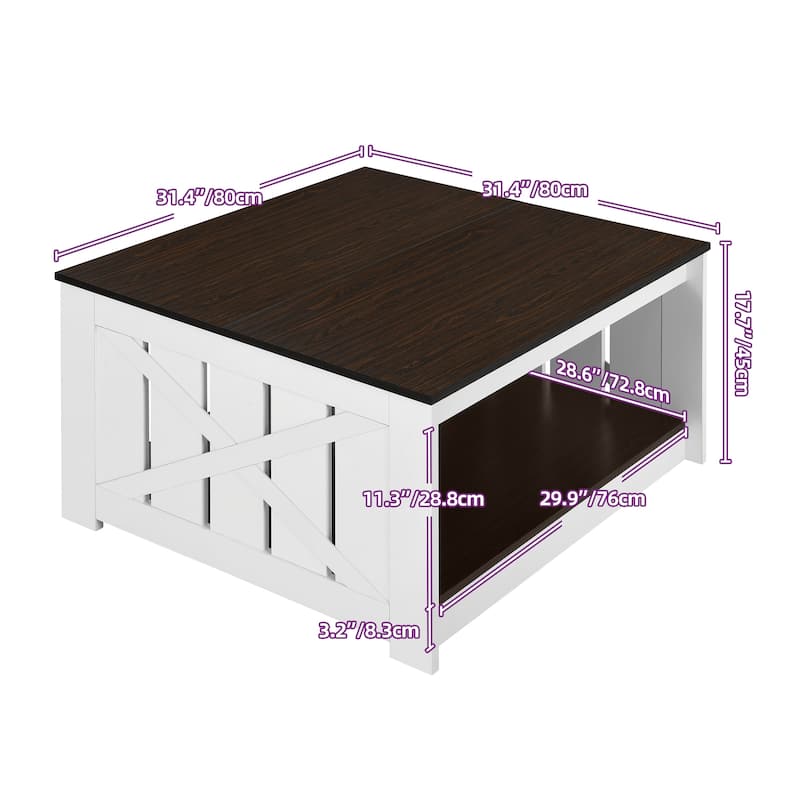 Modern Rustic Square Wood Coffee Table with Storage