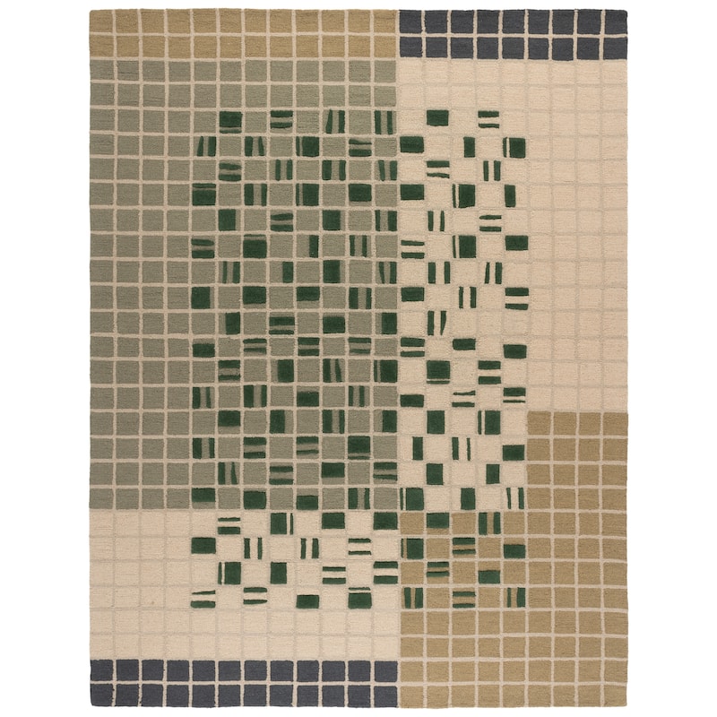 SAFAVIEH Handmade Genre Roos Mid-Century Modern Wool Rug - 9' x 12' - Green/Beige