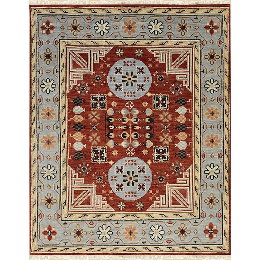 Home Decor EORC Hand-Knotted Wool Khotan Weave Rug Elegant Rust Area Rug for Living Room, Bedroom, Office, & Home Décor