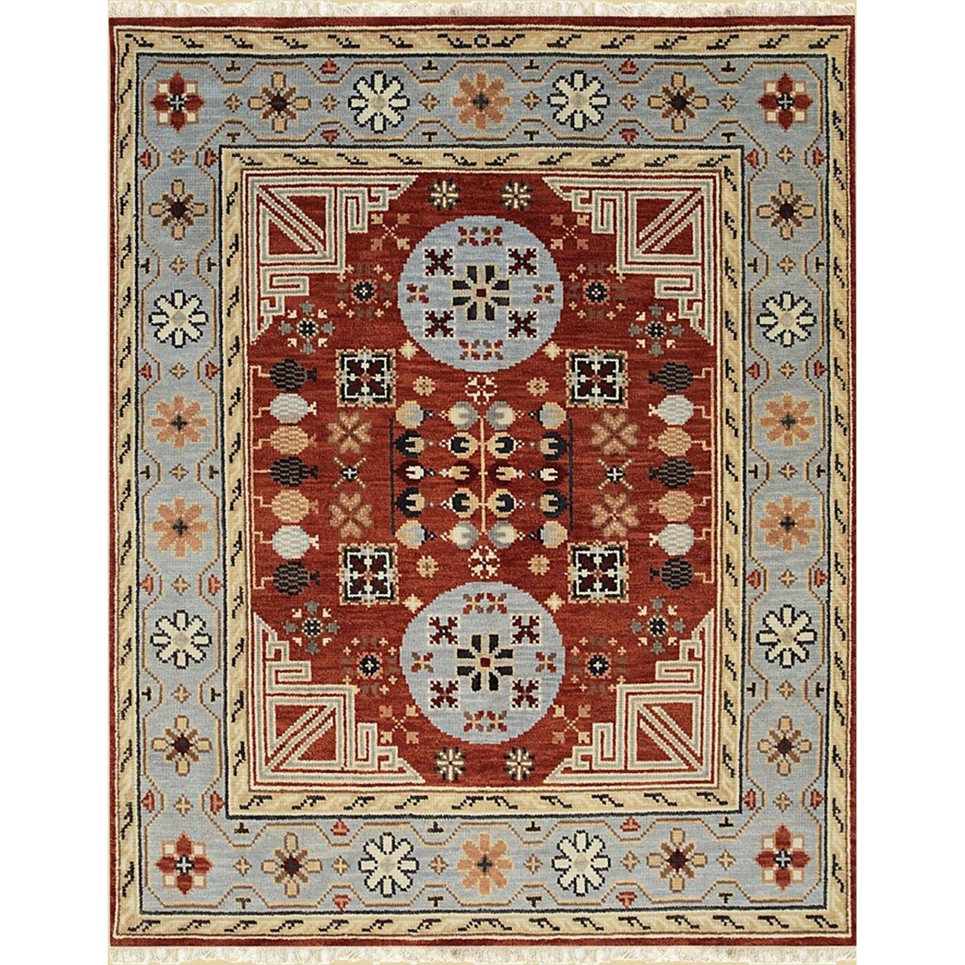 Home Decor EORC Hand-Knotted Wool Khotan Weave Rug Elegant Rust Area Rug for Living Room, Bedroom, Office, & Home Décor