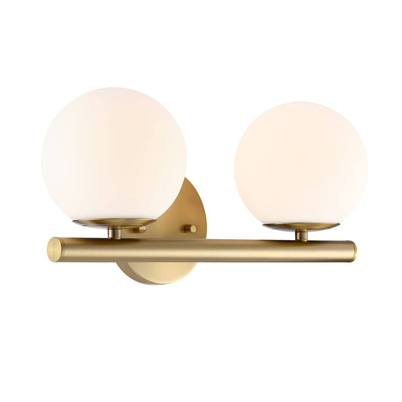 Crown Heights 16 in. 2-Light Brushed Gold Vanity LIght with White Art Glass Shades - 16.25