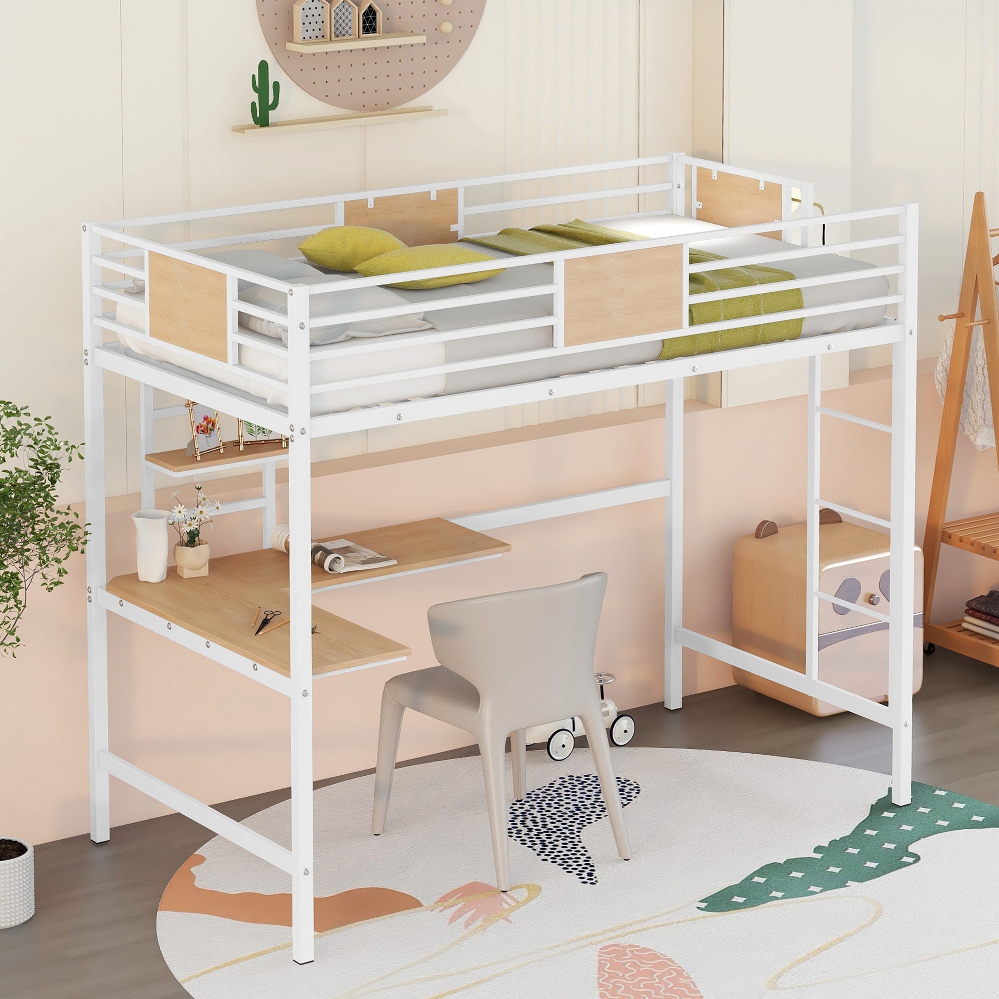 White loft bed metal deals