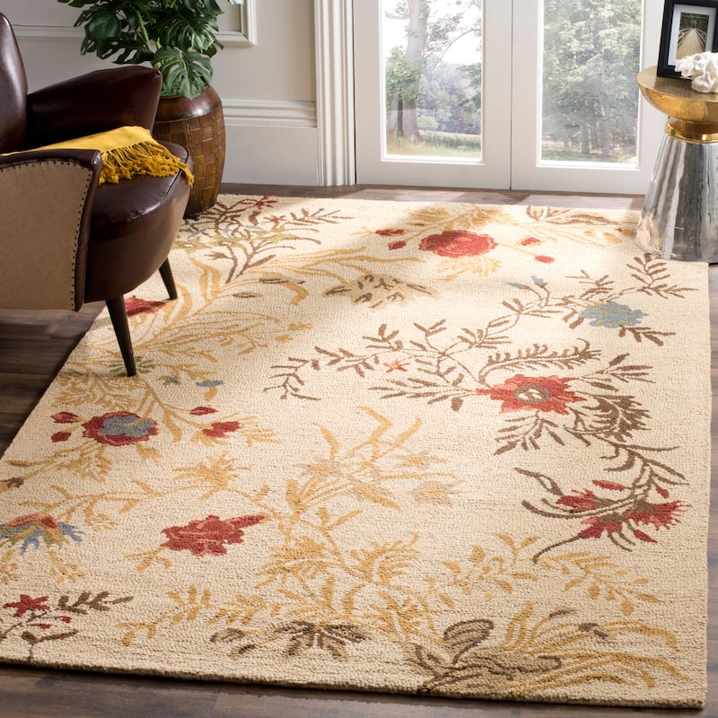SAFAVIEH Handmade Blossom Catrinel Modern Floral Wool Rug - 5' x 8' - Beige/Multi