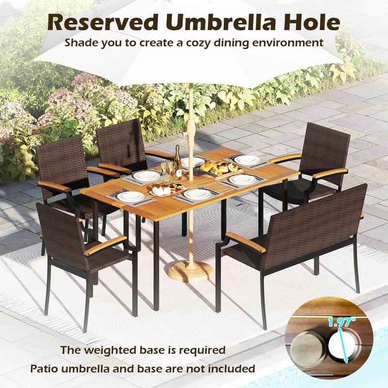 Costway 6 PCS Outdoor Dining Set with Acacia Wood Tabletop, 1.97”
