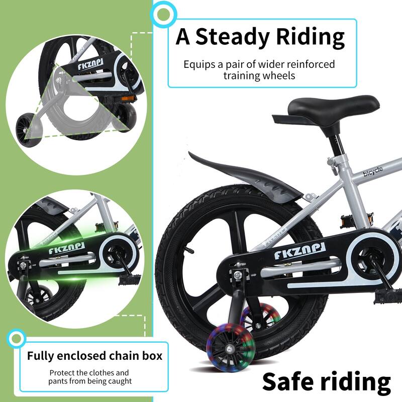 16 Inch High Carbon Steel Frame, Little Daisy Kids Bike w/Kettle & Training Wheels, Magnesium Alloy Wheels Bicycle for 2-7 Years