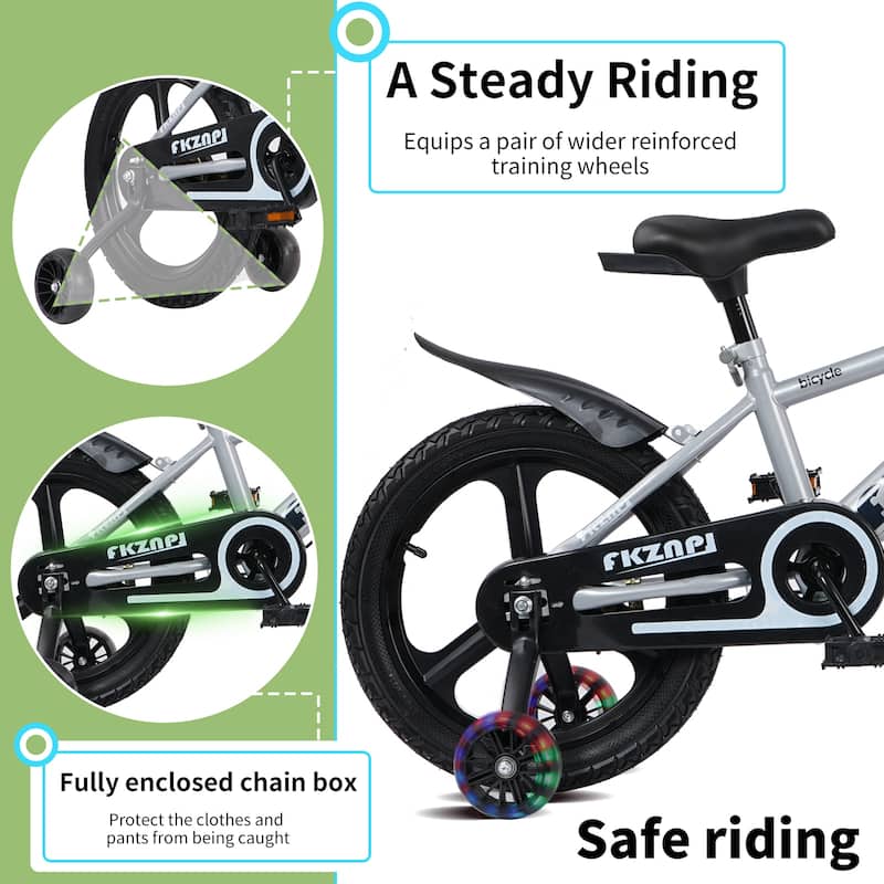18 Inch High Carbon Steel Frame, Night Glow Kids Bike/Toddler Bicycle w/Magnesium Alloy Wheels, Training Wheels for Girls & Boys