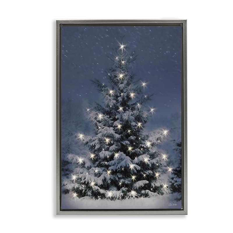Stupell Snowy Nighttime Christmas Tree Framed Floater Canvas Wall Art Design By Lori Deiter - 21 x 31 - Grey