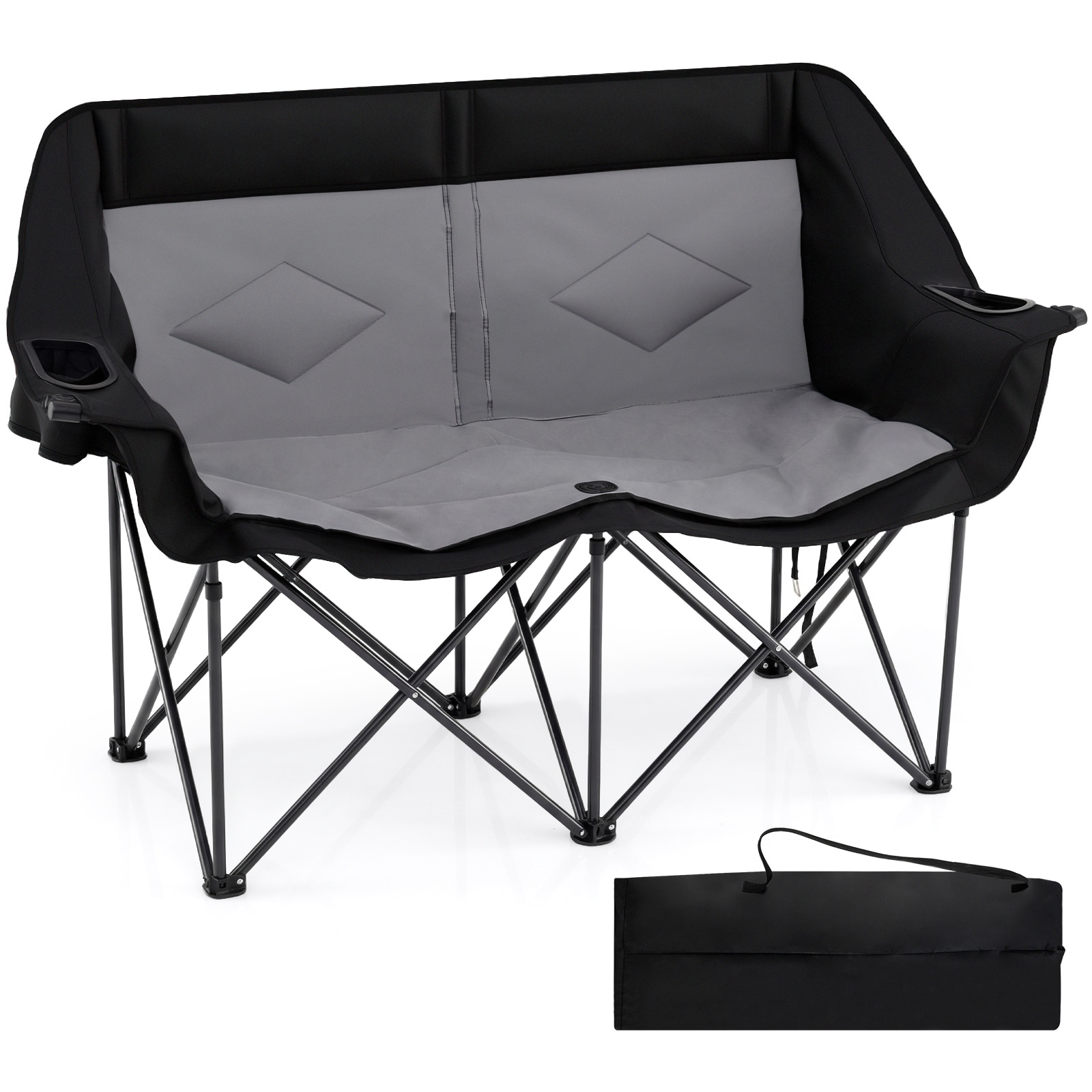 Gymax Double Camping Chair w/ Cup Holders Glass Racks & Mesh Pockets