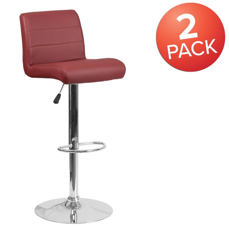 2 Pack Vinyl Adjustable Height Barstool with Rolled Seat and Chrome Base