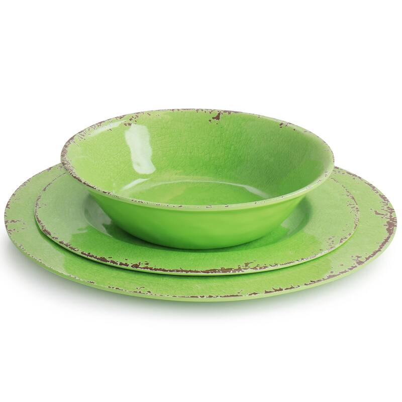 Laurie Gates California Designs Mauna 12 Piece Melamine Dinnerware Set in Crackle Green - 12 Piece