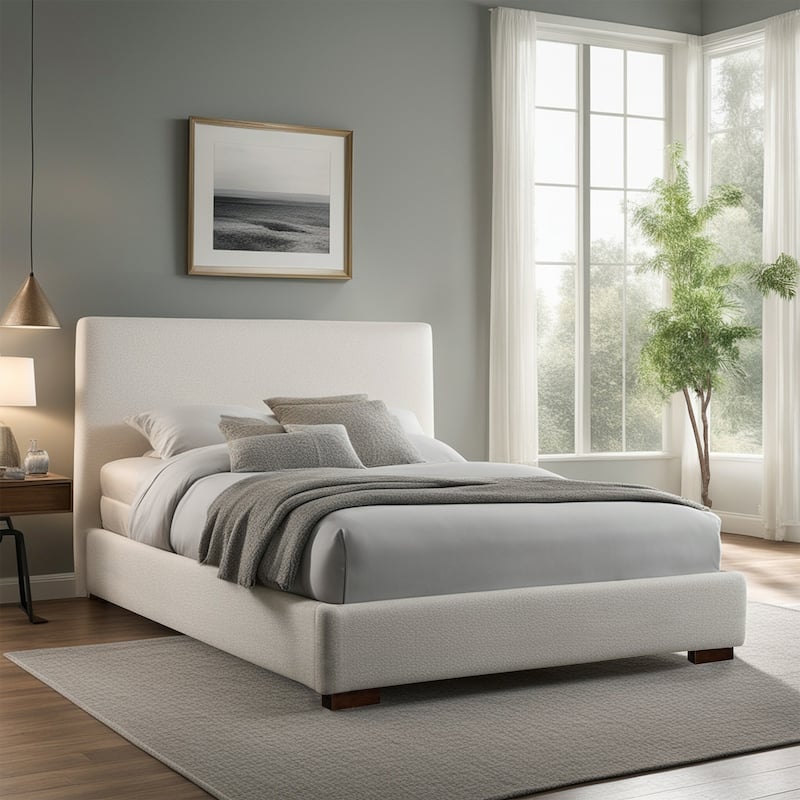 Bedwyr White Boucle Queen Bed - White - King