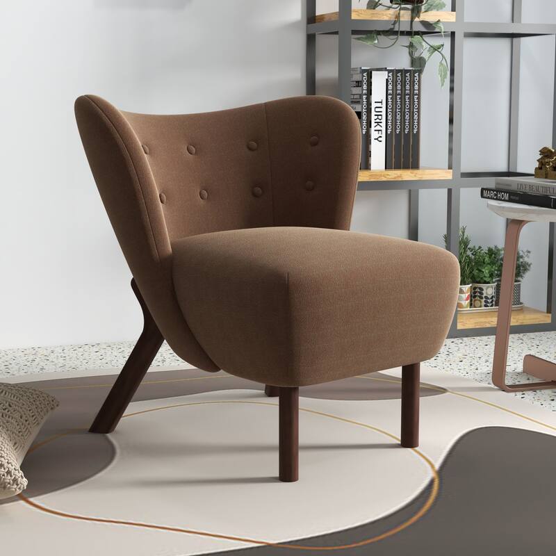 34" Wide Solid Color Tufted Wingback Chair With Solid Wood Leg