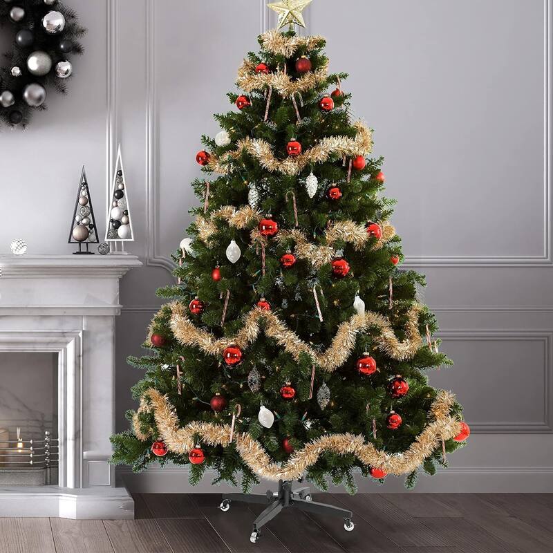 Metal Rolling Christmas Tree Stand with Heavy-Duty Caster Wheels - Premium Stand Holds up to 12-Foot - Black