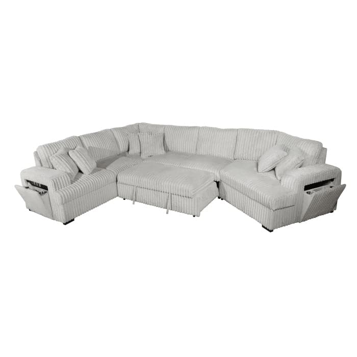 Modern Right Facing Half U-Shaped Pull Out Sectional Sofa with Storage Armrest, USB Port and Pillows
