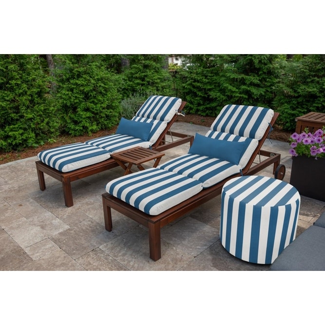 Blue and white striped chaise lounge cushions best sale