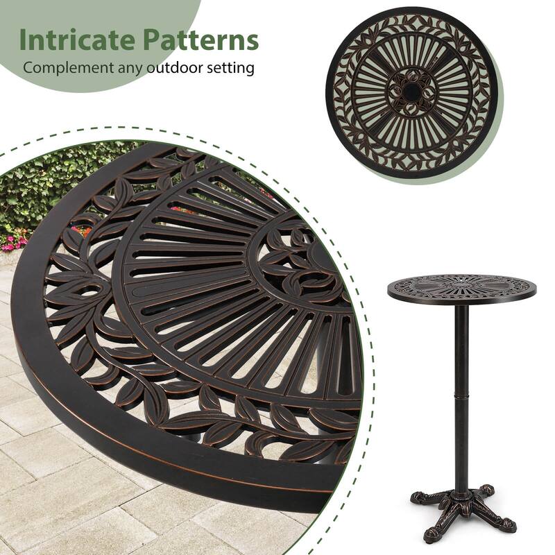 Costway 24” Patio Round Bar Table with Carved Texture for Garden - Bronze - See Details