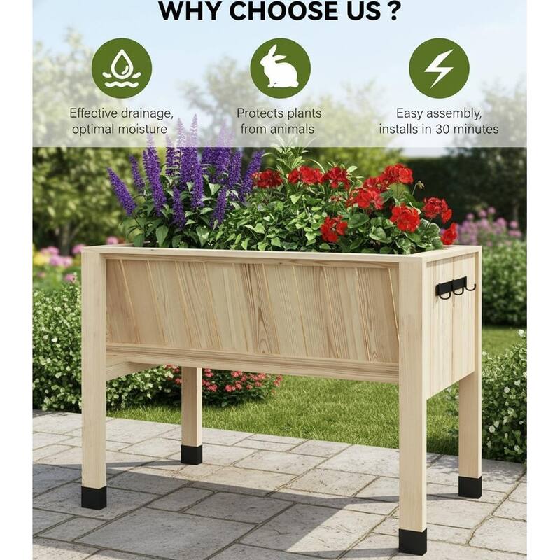 13.7In Depth Elevated Wooden Raised Garden Bed