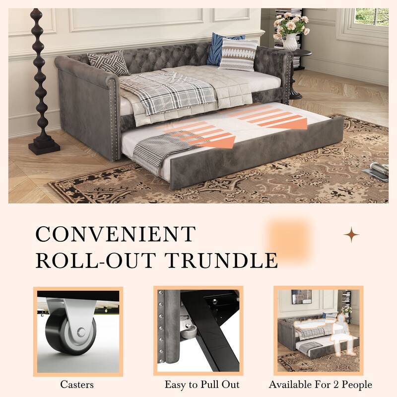 Christopher Knight Home - Augusta Velvet Upholstered Tufted Daybed with Trundle Design