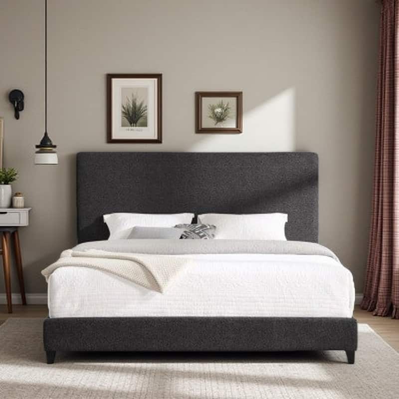 Padded, Upholstered Headboard, Side Rails, Foot Rail and 3 Support Slats all in one carton - Grey