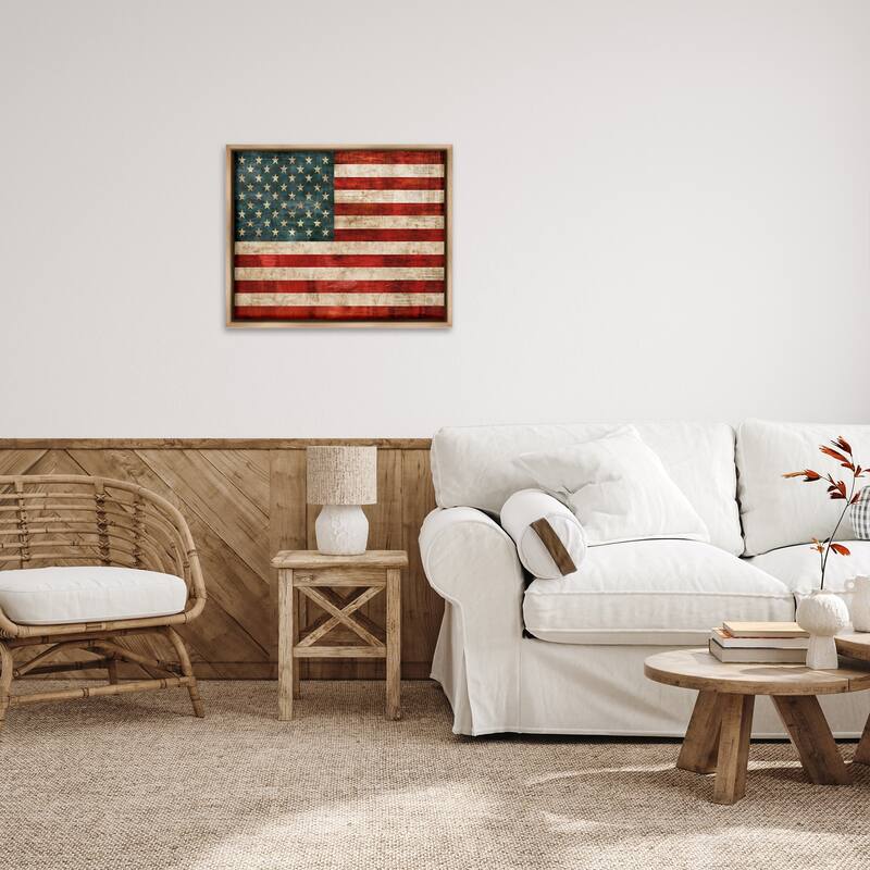 Stupell US American Flag Wood Textured Design Floater Frame - Red