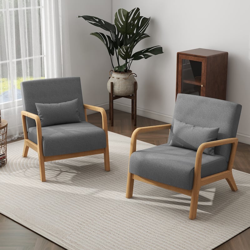 Briston 2 Set Mid Century Modern Wood Accent Chairs with pillow