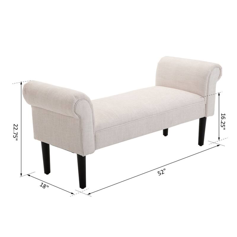 HomCom Linen Upholstered Vanity Accent Ottoman Bench With Armrests - 18*52*23